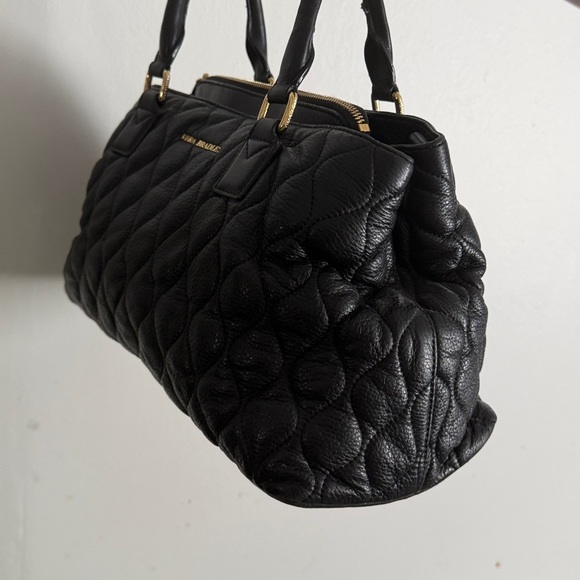Vera Bradley Black Quilted Leather Satchel Floral Lining Shoulder Bag Classy - Picture 9 of 17